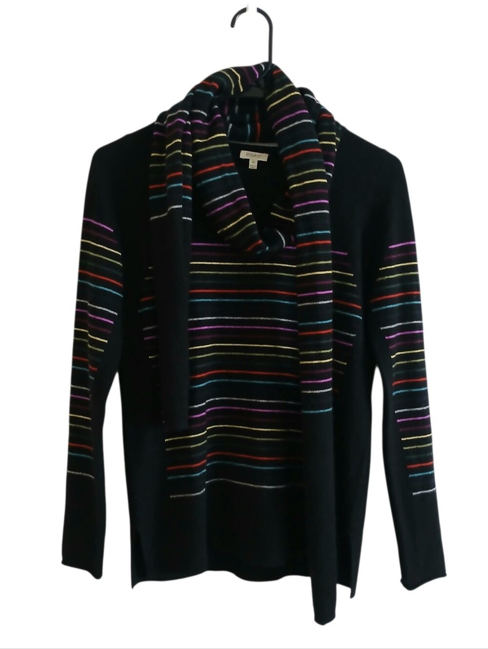 The Cashmere Project 100% Cashmere Striped Sweater Scarf Set XS Black Luxury